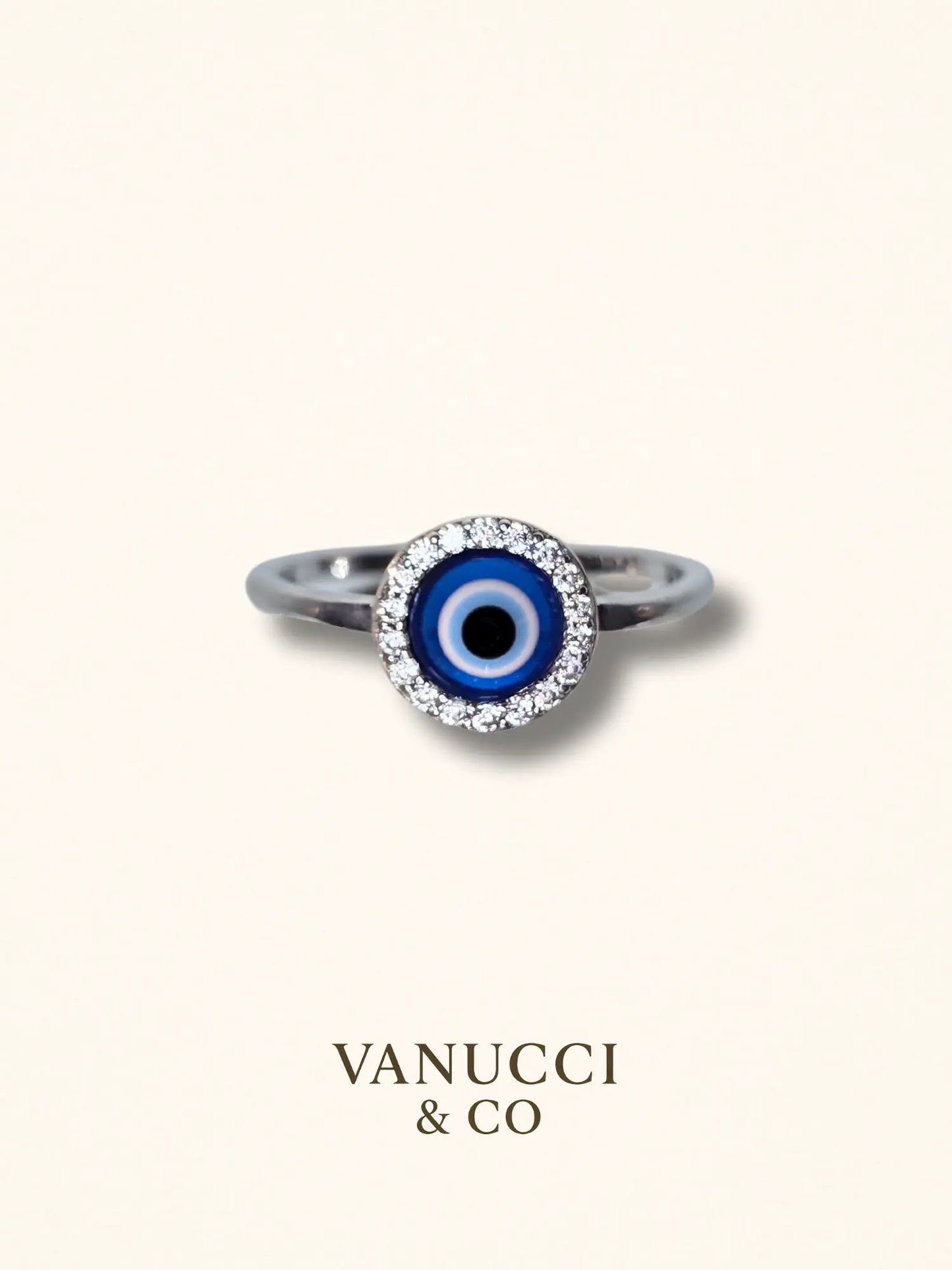 Anillo ojo protector azul celeste circonias Plata 925 - VANUCCI & CO