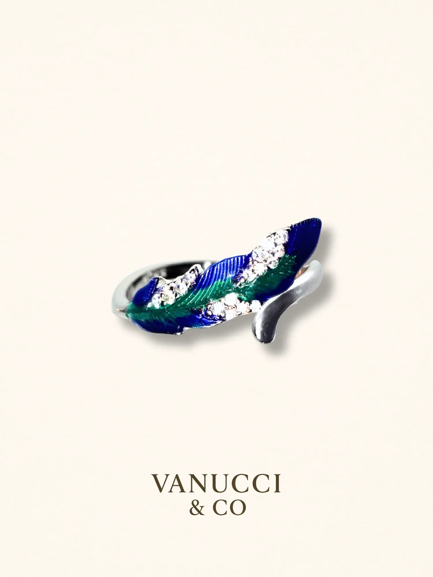Anillo pluma azul verde circonia ajustable Plata 925 - VANUCCI & CO