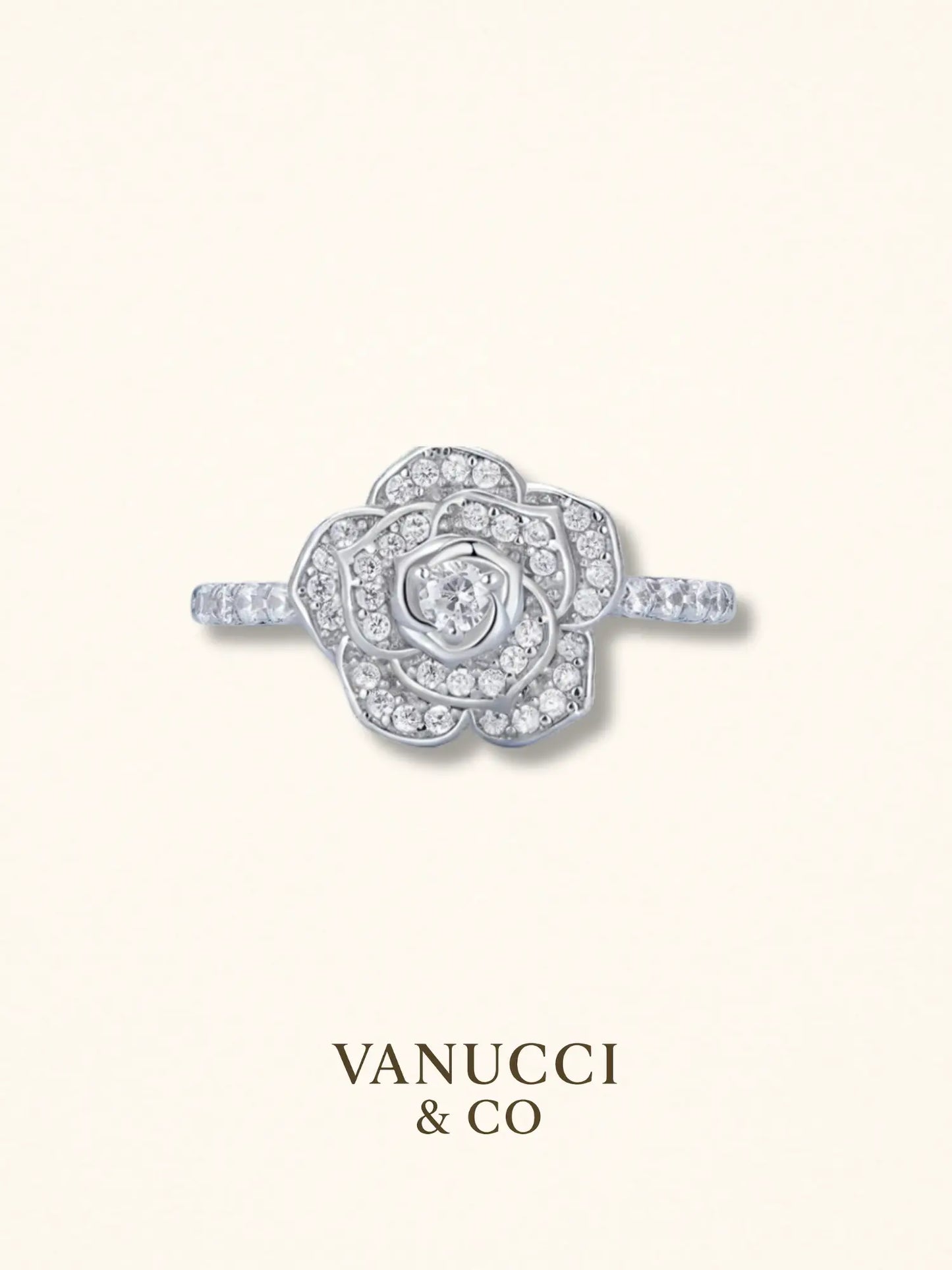 Anillo rosa tridimensional circonias blancas Plata 925 - VANUCCI & CO
