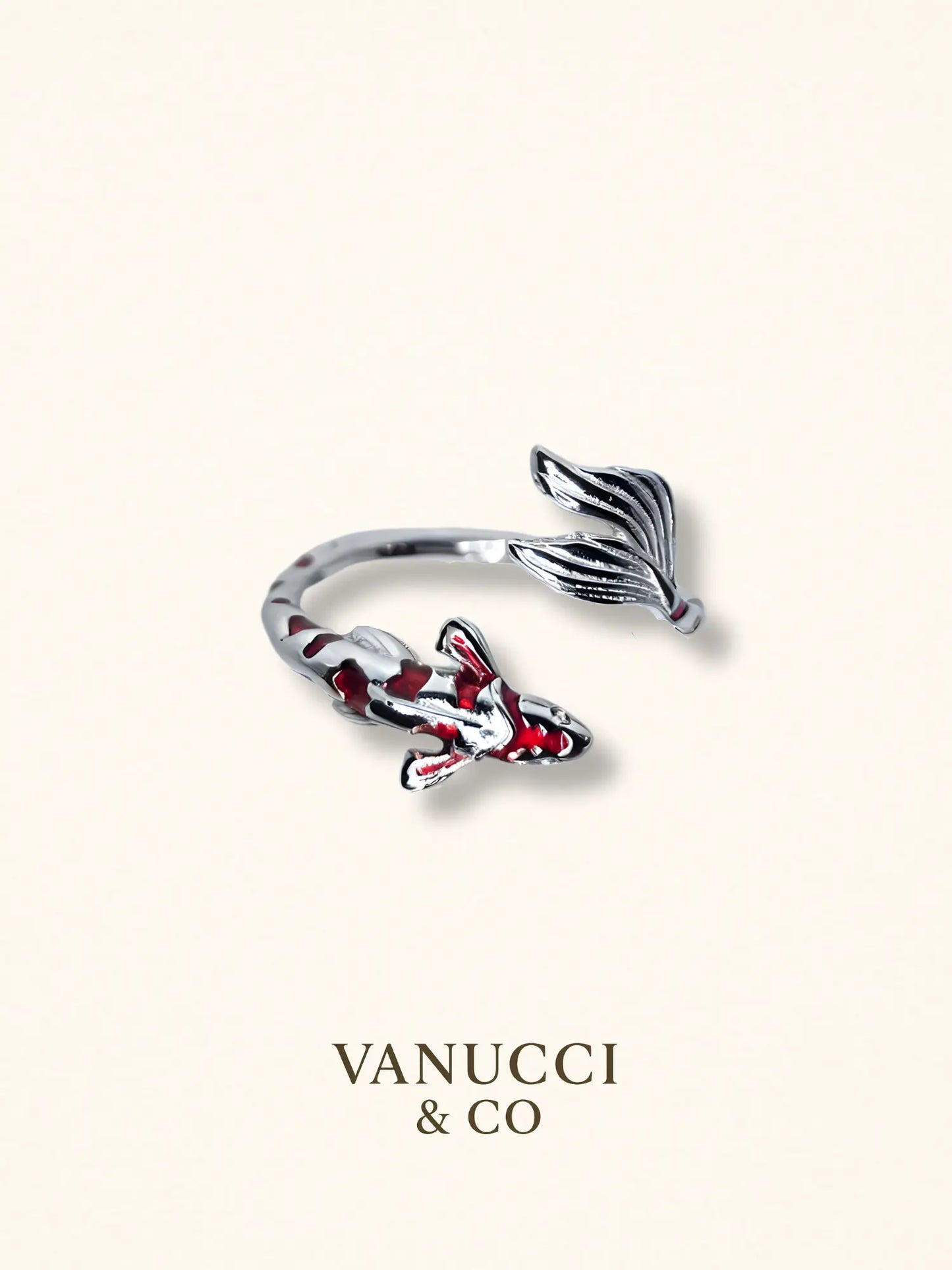 Anillo pez koi rojo cola texturizada Plata 925 - VANUCCI & CO