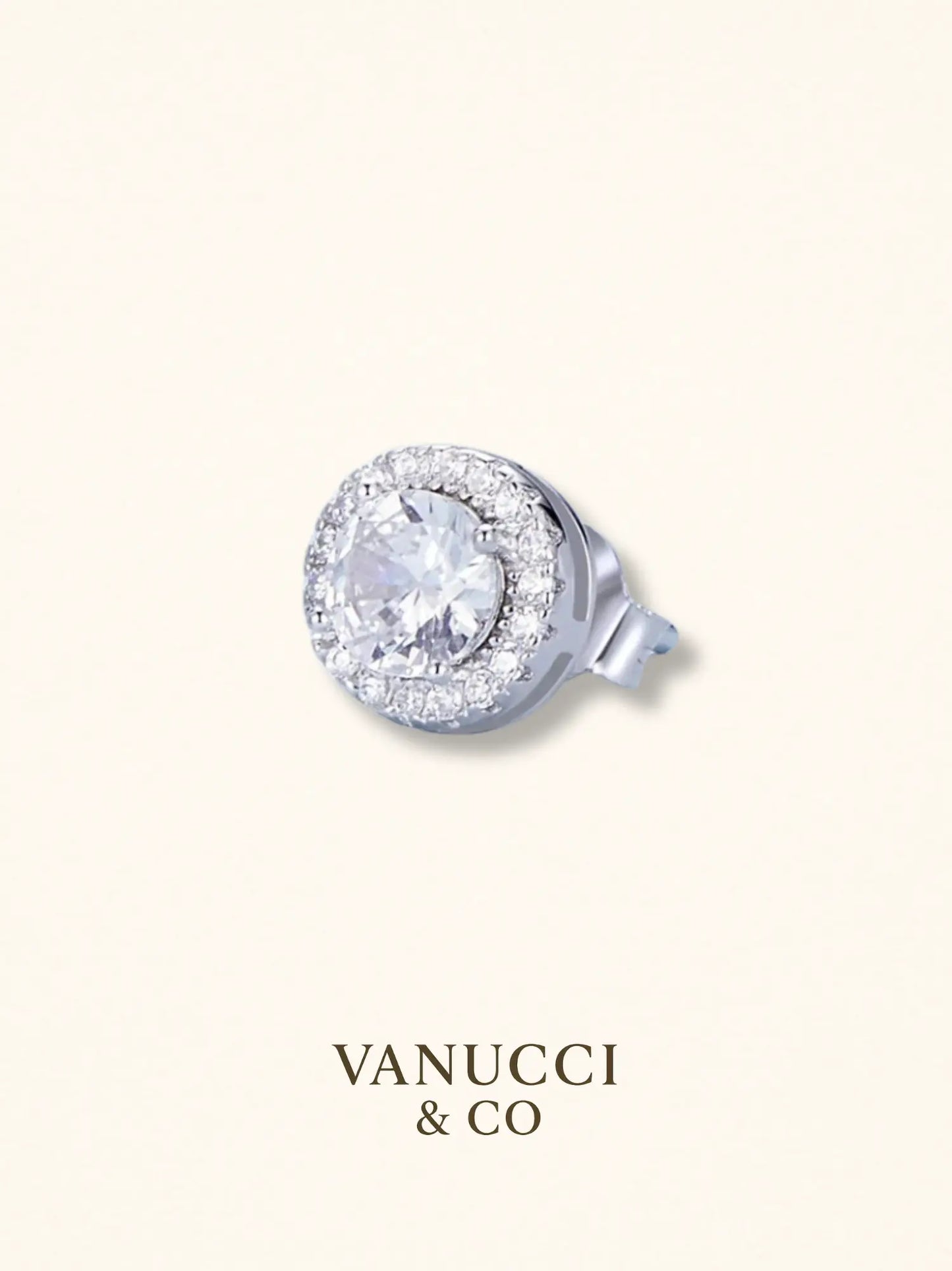 Arete botón circonia blanca halo pequeño Plata 925 - VANUCCI & CO