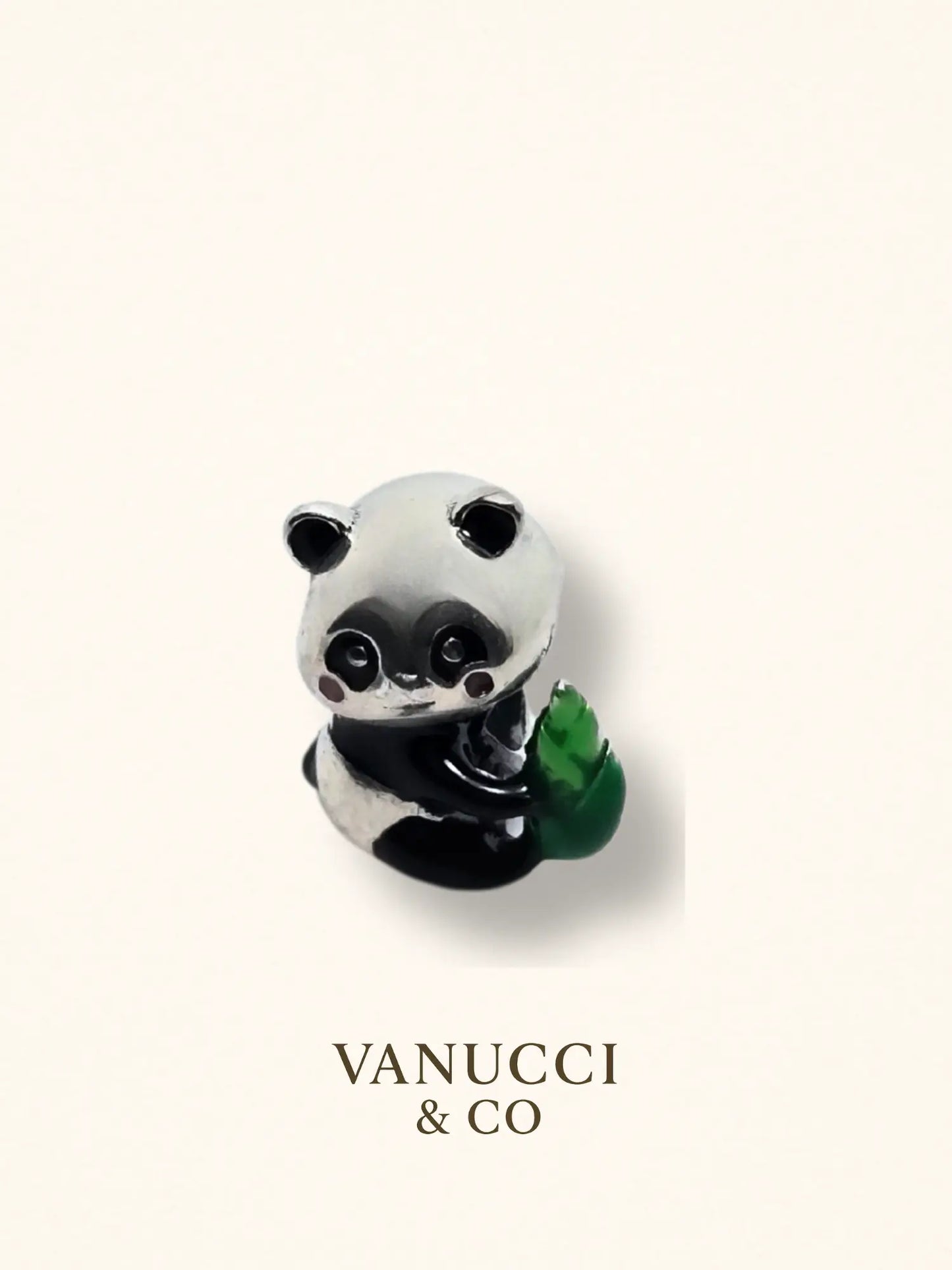 Charm panda esmaltado negro blanco hoja verde Plata 925 - VANUCCI & CO