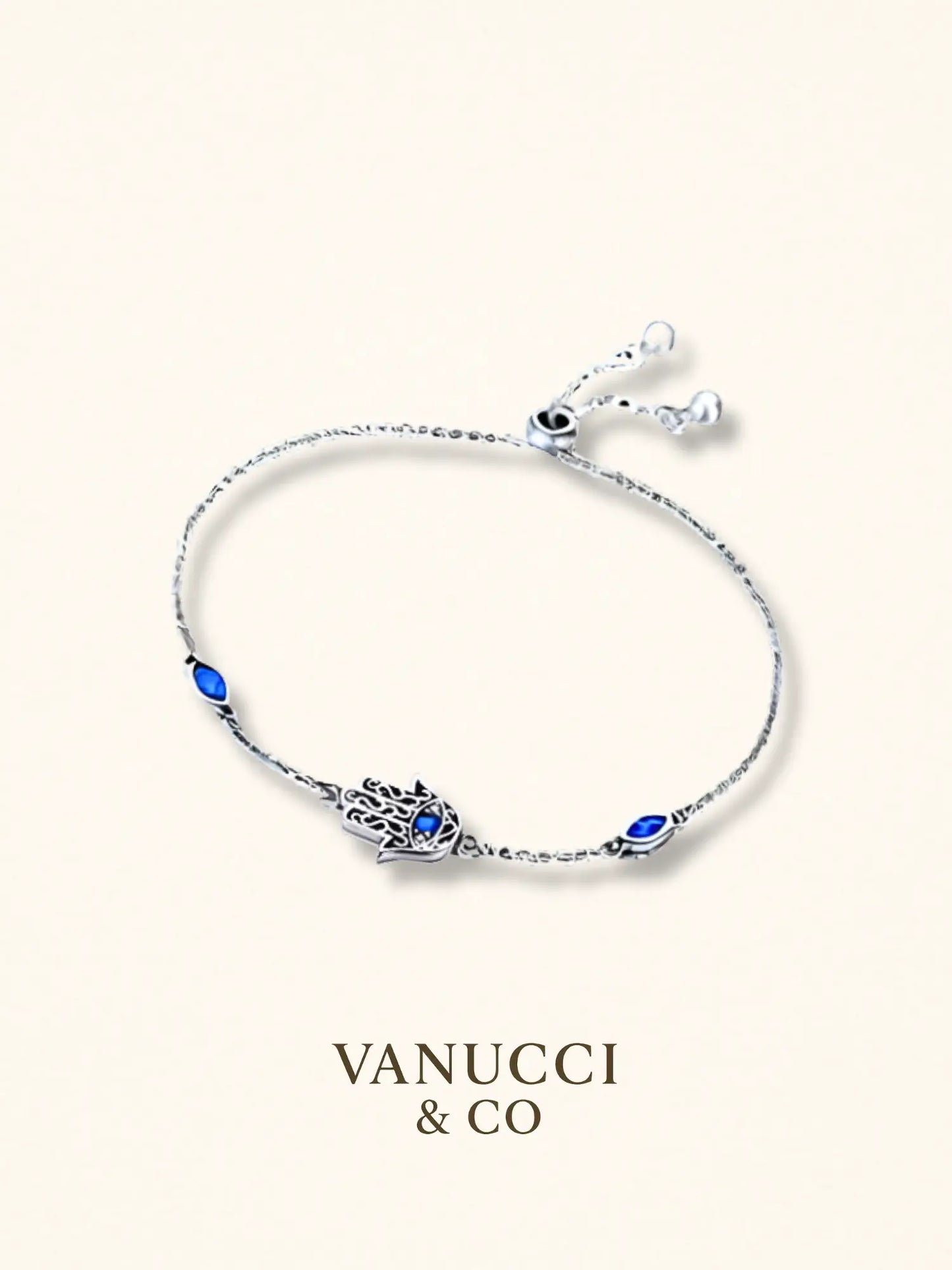 Pulsera mano Hamsa circonia azul Plata 925 - VANUCCI & CO
