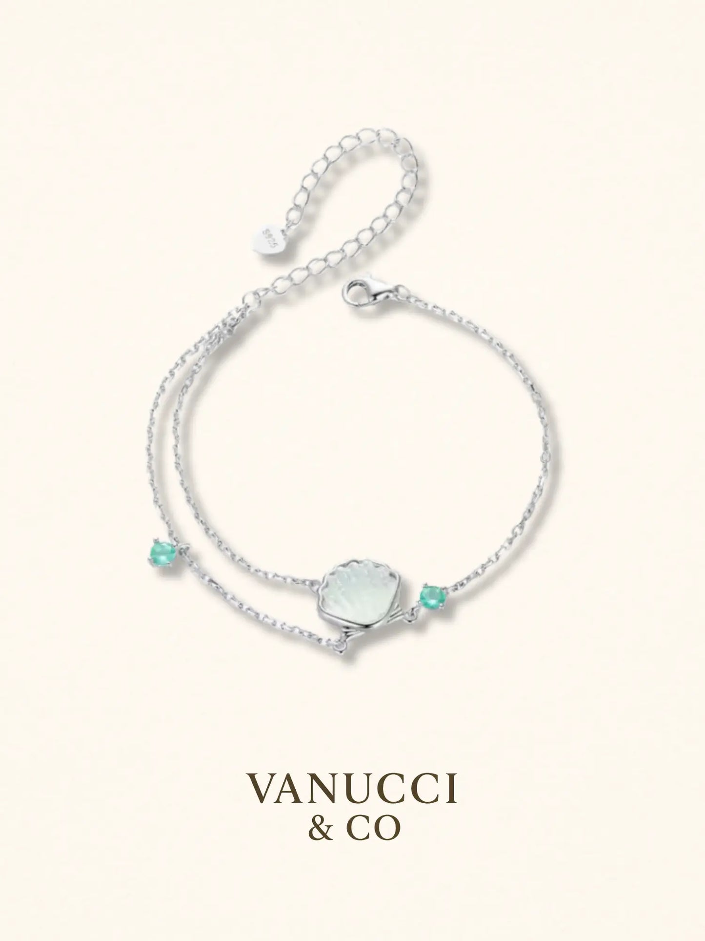 Pulsera doble concha marina circonias turquesa Plata 925 - VANUCCI & CO