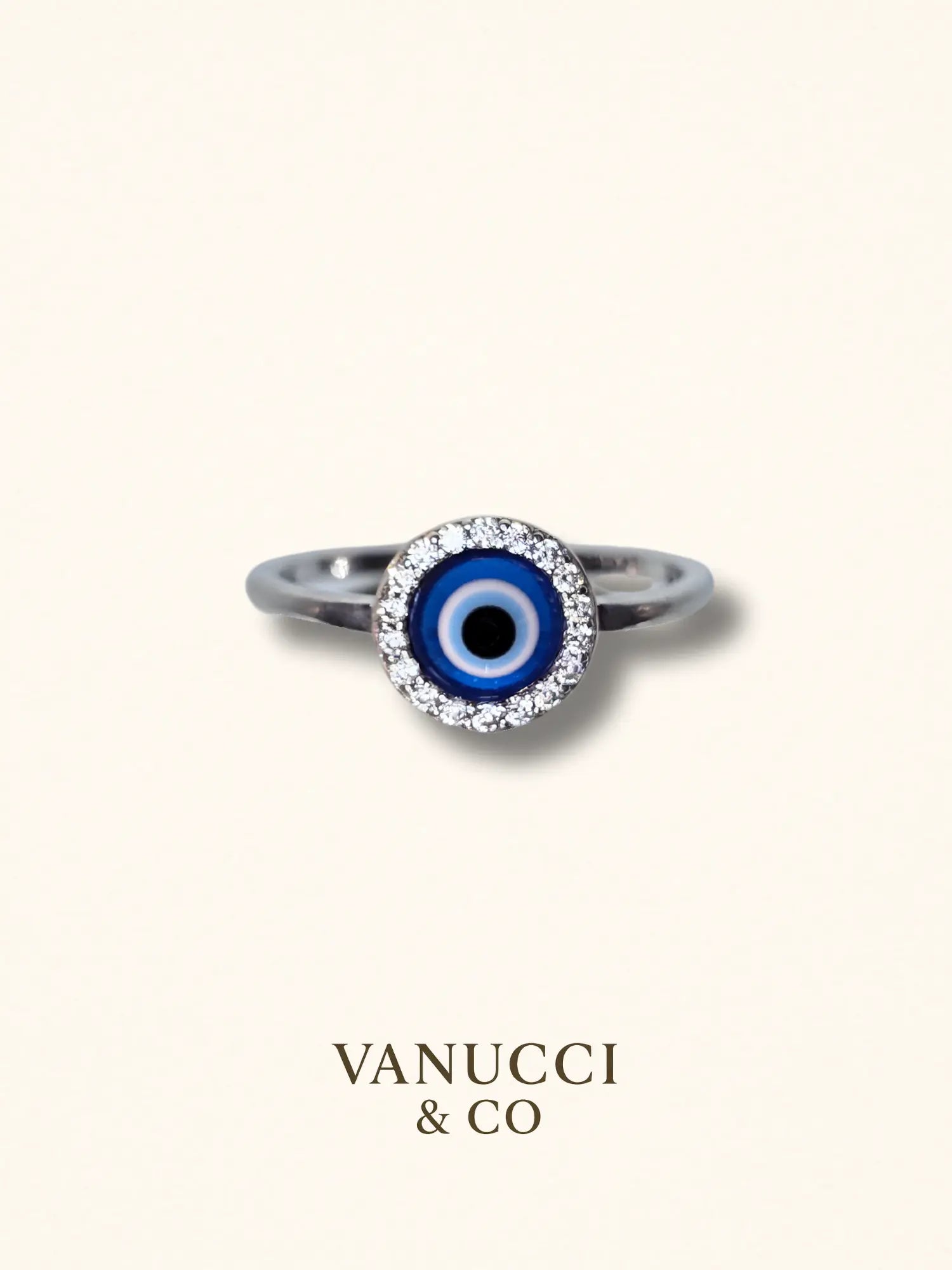Anillo ojo protector azul celeste circonias Plata 925 - VANUCCI & CO