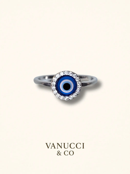 Anillo ojo protector azul celeste circonias Plata 925 - VANUCCI & CO