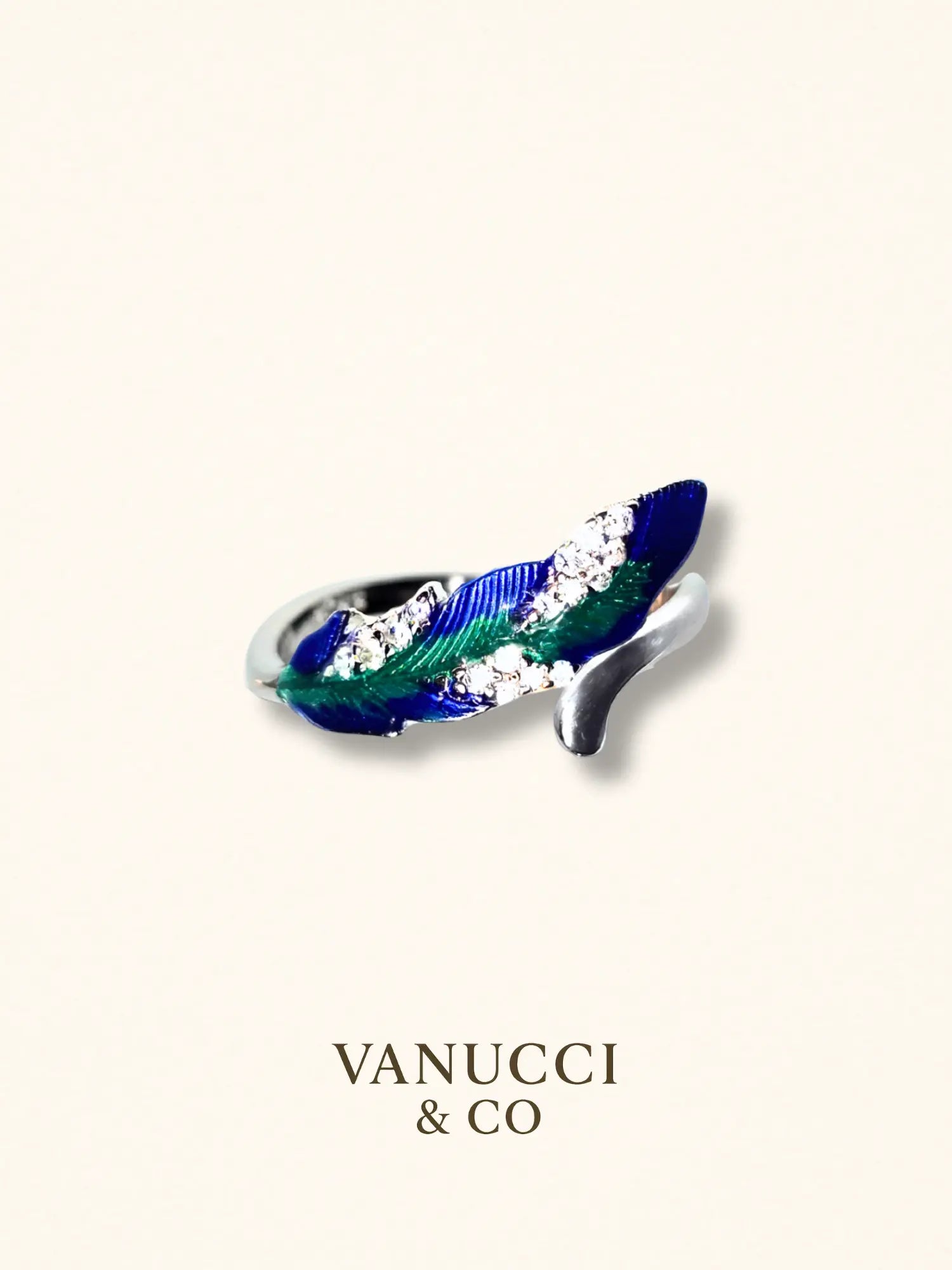 Anillo pluma azul verde circonia ajustable Plata 925 - VANUCCI & CO