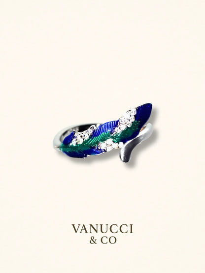 Anillo pluma azul verde circonia ajustable Plata 925 - VANUCCI & CO