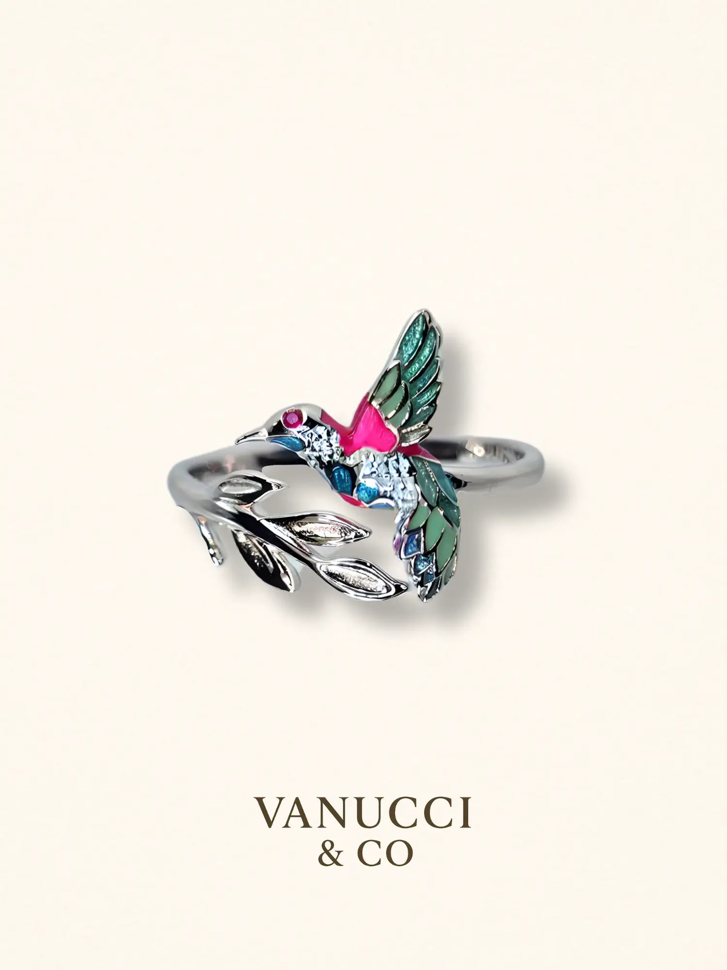 Anillo Colibrí Esmaltado Ajustable Plata 925 - VANUCCI & CO