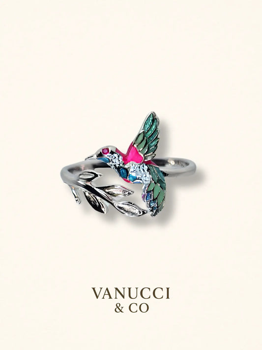 Anillo Colibrí Esmaltado Ajustable Plata 925 - VANUCCI & CO