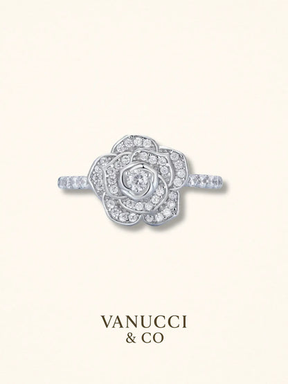 Anillo rosa tridimensional circonias blancas Plata 925 - VANUCCI & CO