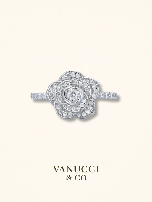 Anillo rosa tridimensional circonias blancas Plata 925 - VANUCCI & CO