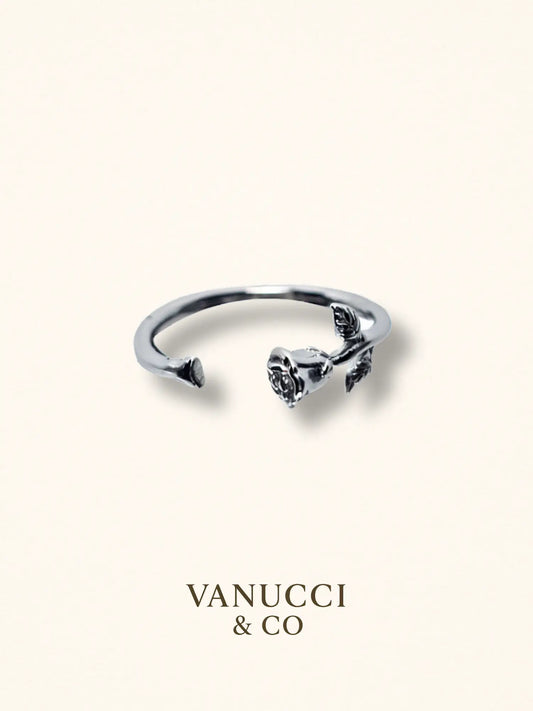 Anillo Ajustable Rosa Minimalista Plata 925 - VANUCCI & CO