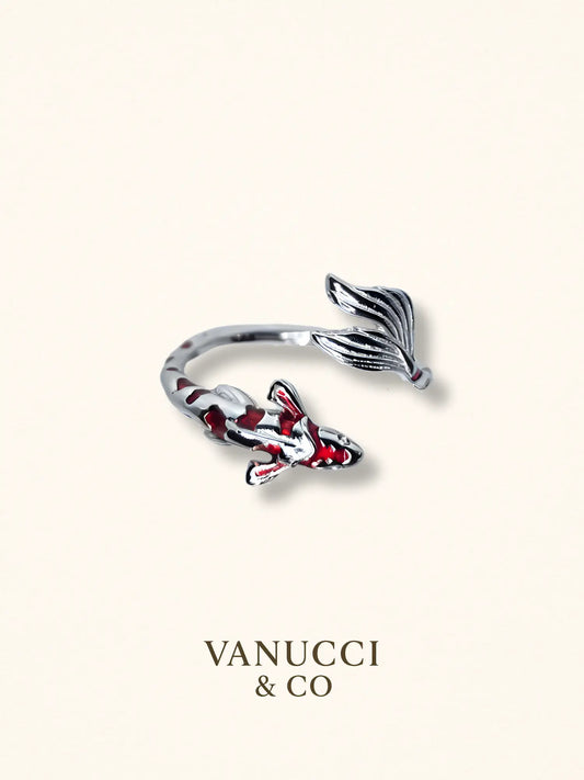 Anillo pez koi rojo cola texturizada Plata 925 - VANUCCI & CO