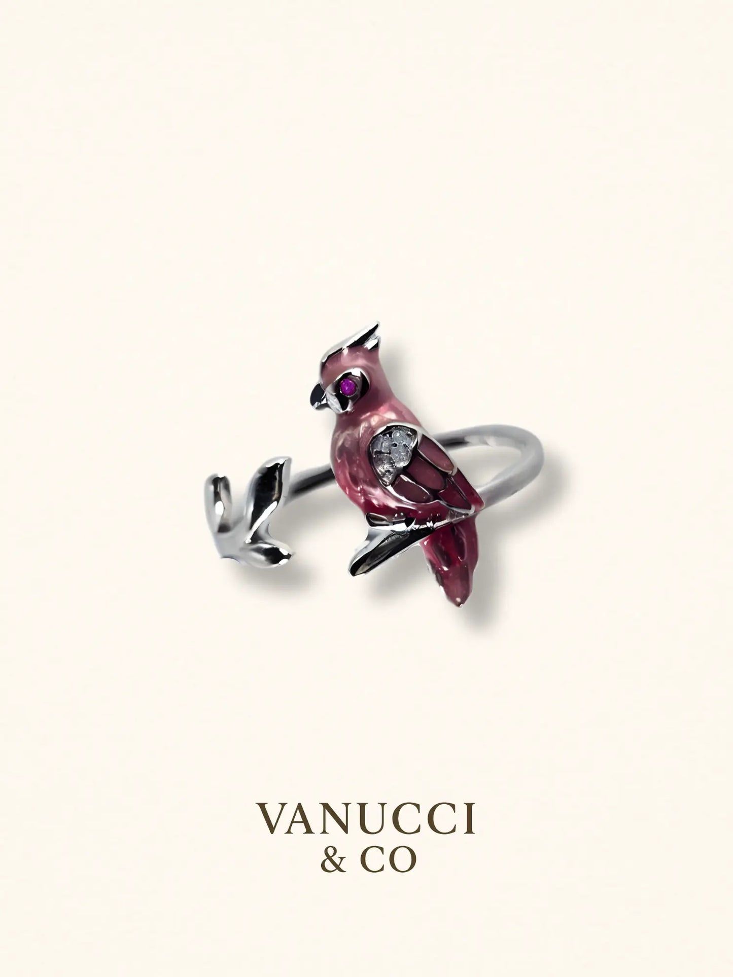 Anillo ave rojo vino circonia morada blanca Plata 925 - VANUCCI & CO