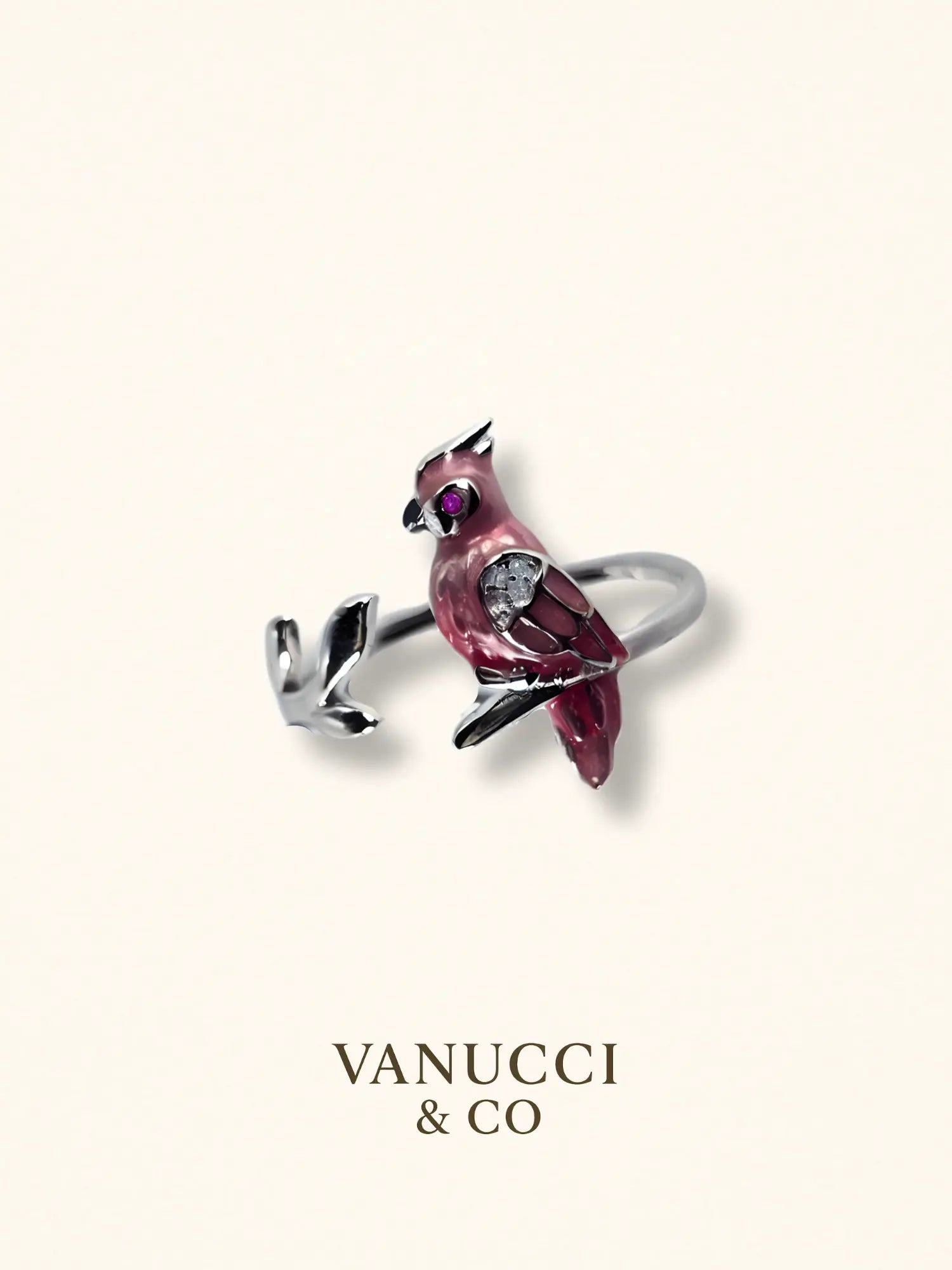 Anillo ave rojo vino circonia morada blanca Plata 925 - VANUCCI & CO
