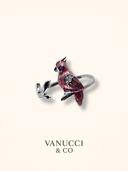 Anillo ave rojo vino circonia morada blanca Plata 925 - VANUCCI & CO