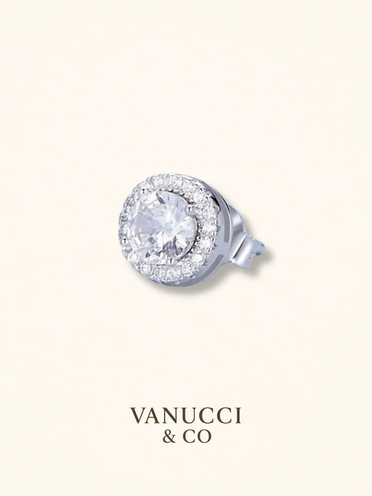 Arete botón circonia blanca halo pequeño Plata 925 - VANUCCI & CO