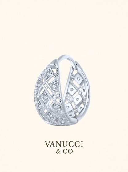 Arete huggie encaje circonias blancas plata - VANUCCI & CO