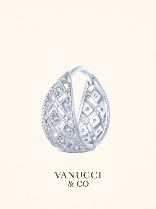 Arete huggie encaje circonias blancas plata - VANUCCI & CO