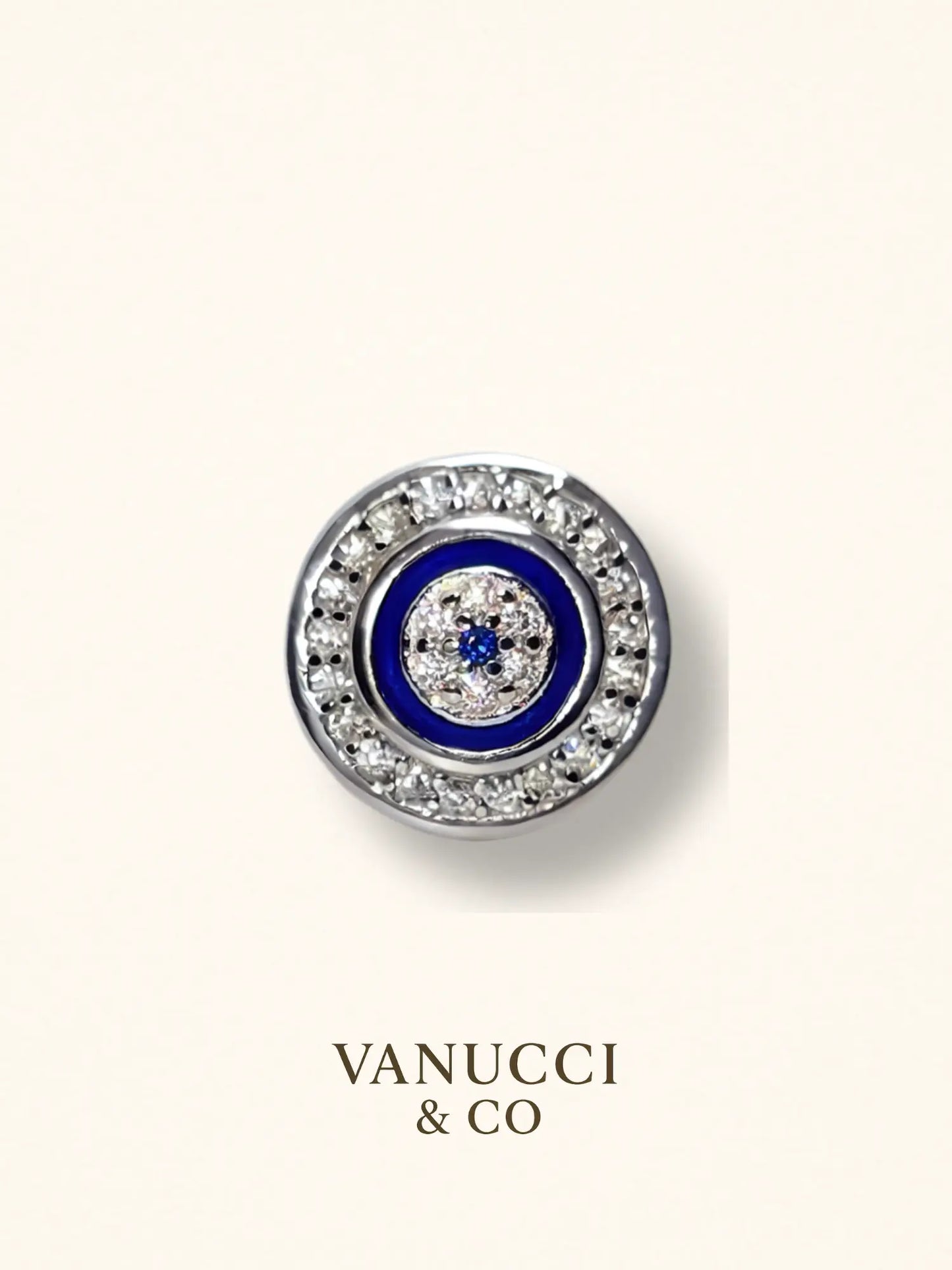 Arete redondo azul intenso circonias blancas Plata 925 - VANUCCI & CO