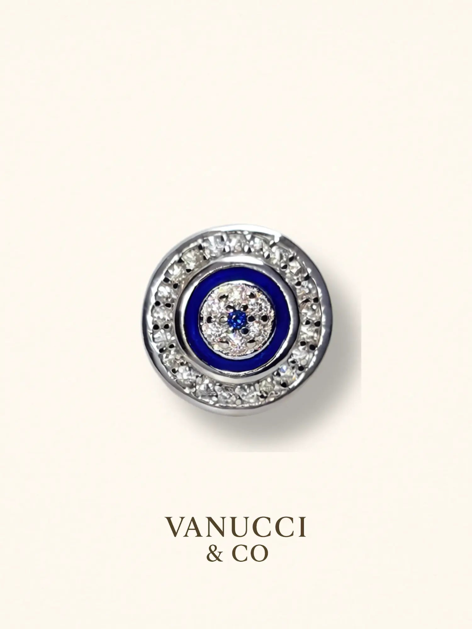 Arete redondo azul intenso circonias blancas Plata 925 - VANUCCI & CO