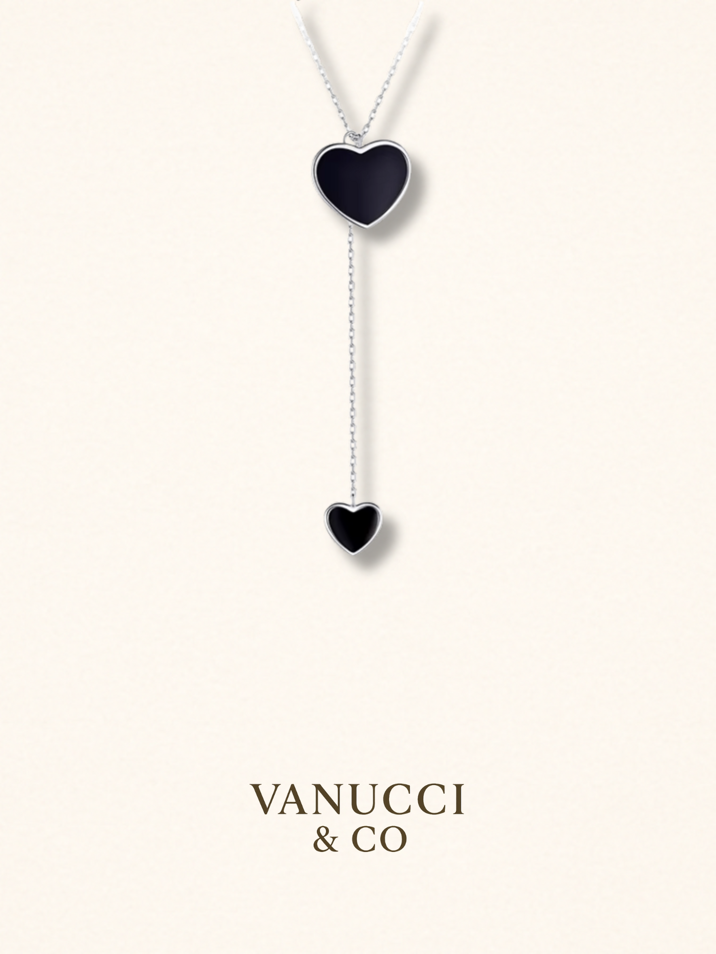 Collar Corazón Negro en Y Plata 925