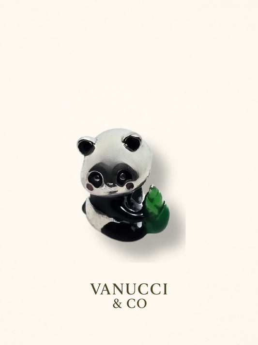 Charm panda esmaltado negro blanco hoja verde Plata 925 - VANUCCI & CO