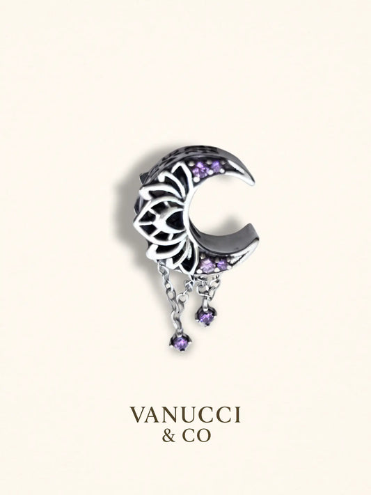 Charm en forma de luna creciente en tono negro, con incrustaciones púrpura Plata 925 - VANUCCI & CO