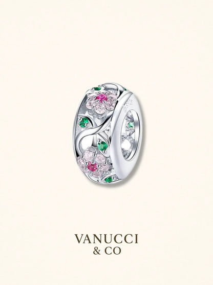 Charm Floral con Circonias Rosadas y Verdes Plata 925 - VANUCCI & CO