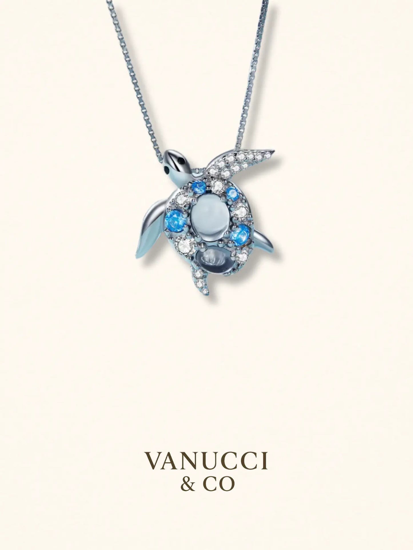 Collar tortuga marina circonias blancas celestes Plata 925 - VANUCCI & CO