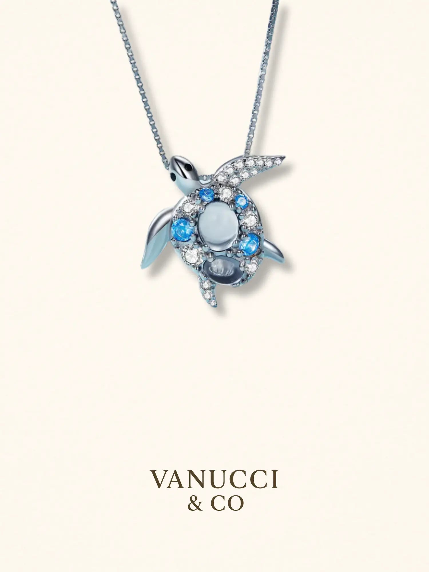 Collar tortuga marina circonias blancas celestes Plata 925 - VANUCCI & CO