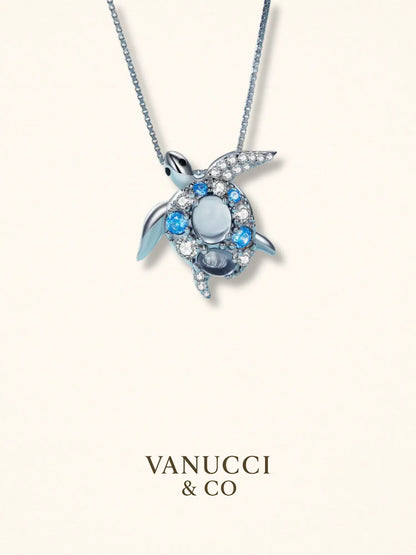 Collar tortuga marina circonias blancas celestes Plata 925 - VANUCCI & CO
