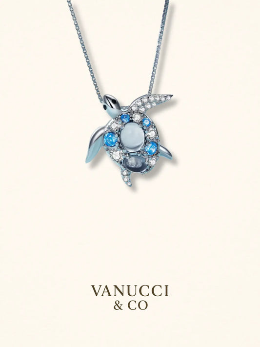 Collar tortuga marina circonias blancas celestes Plata 925 - VANUCCI & CO