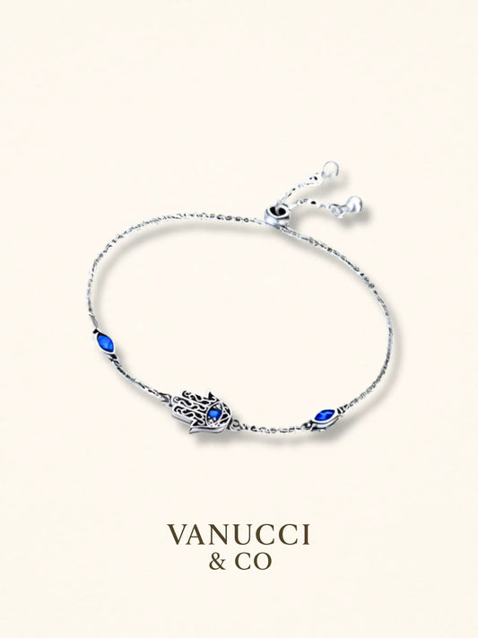 Pulsera mano Hamsa circonia azul Plata 925 - VANUCCI & CO