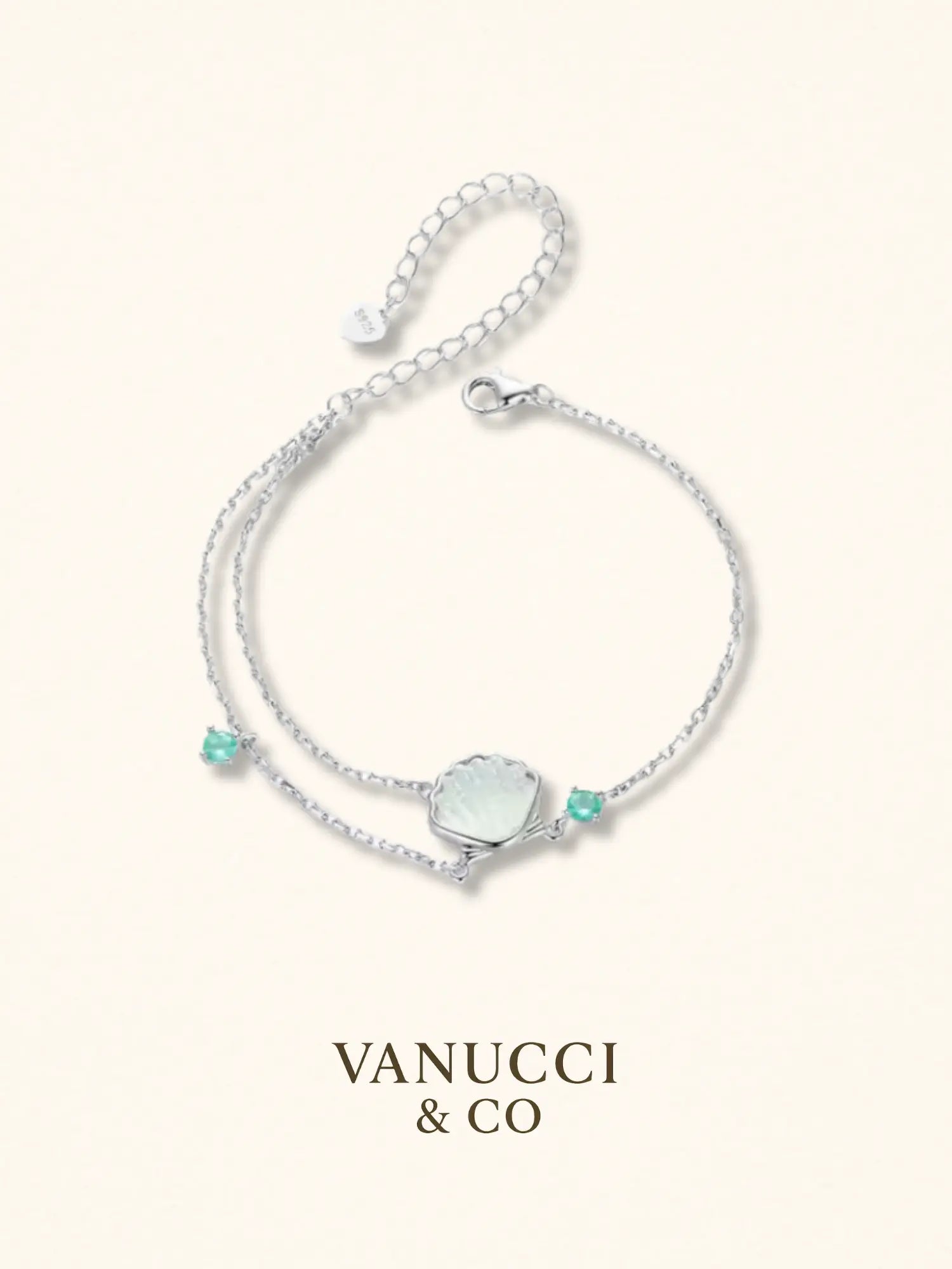 Pulsera doble concha marina circonias turquesa Plata 925 - VANUCCI & CO