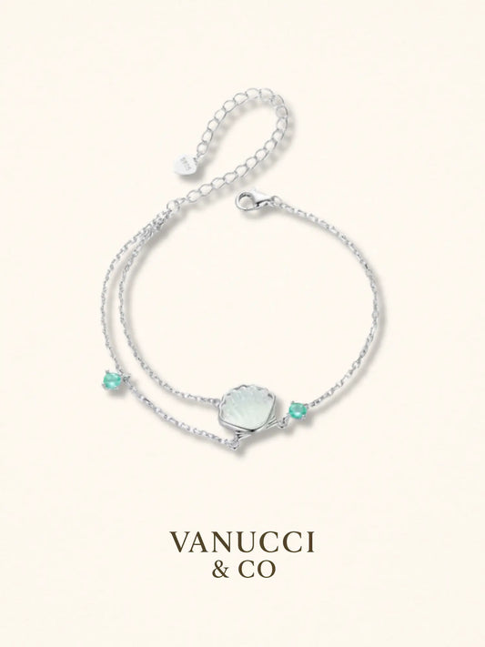 Pulsera doble concha marina circonias turquesa Plata 925 - VANUCCI & CO