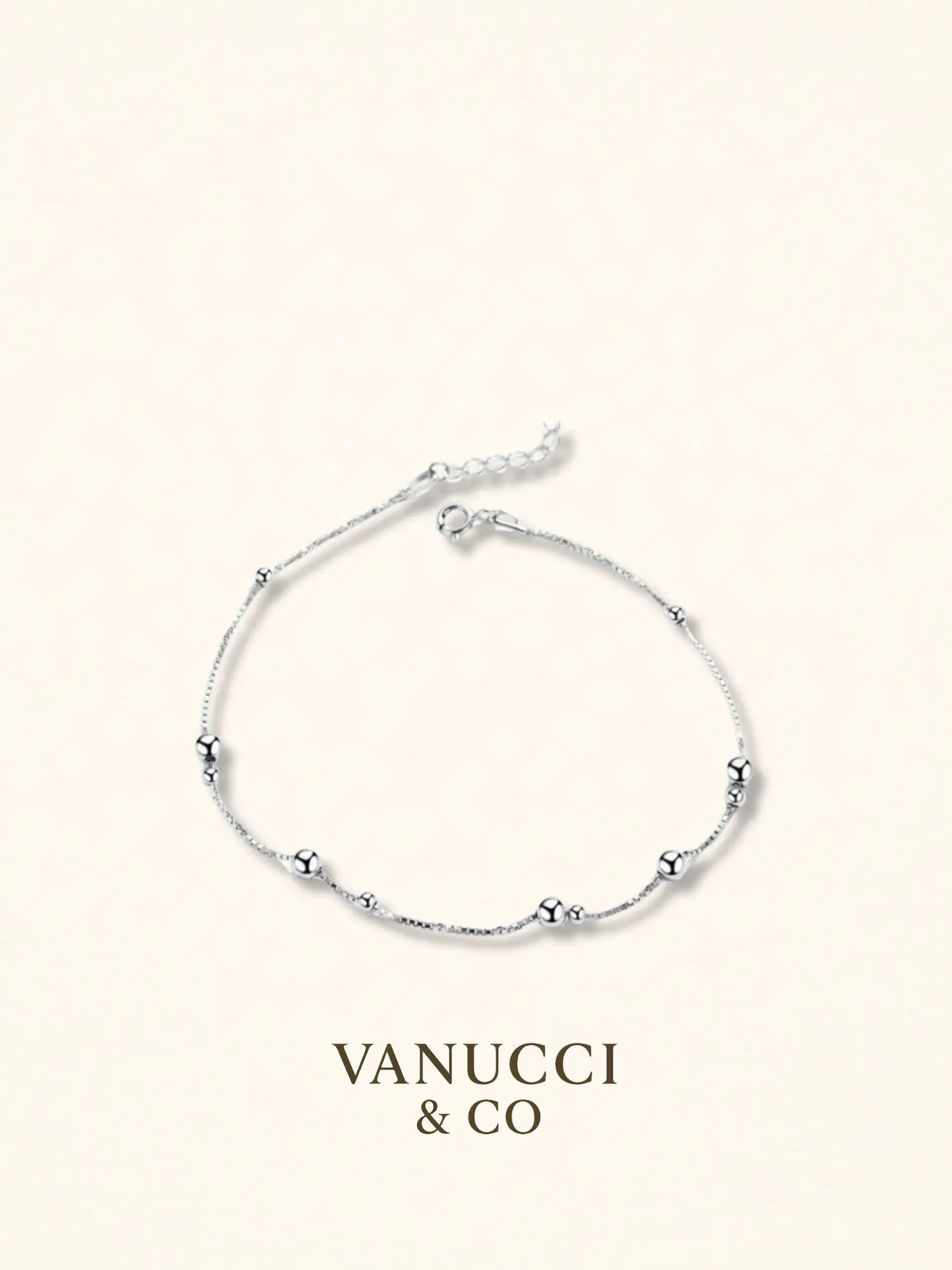 Tobillera cuentas redondas plata ajustable Plata 925 - VANUCCI & CO