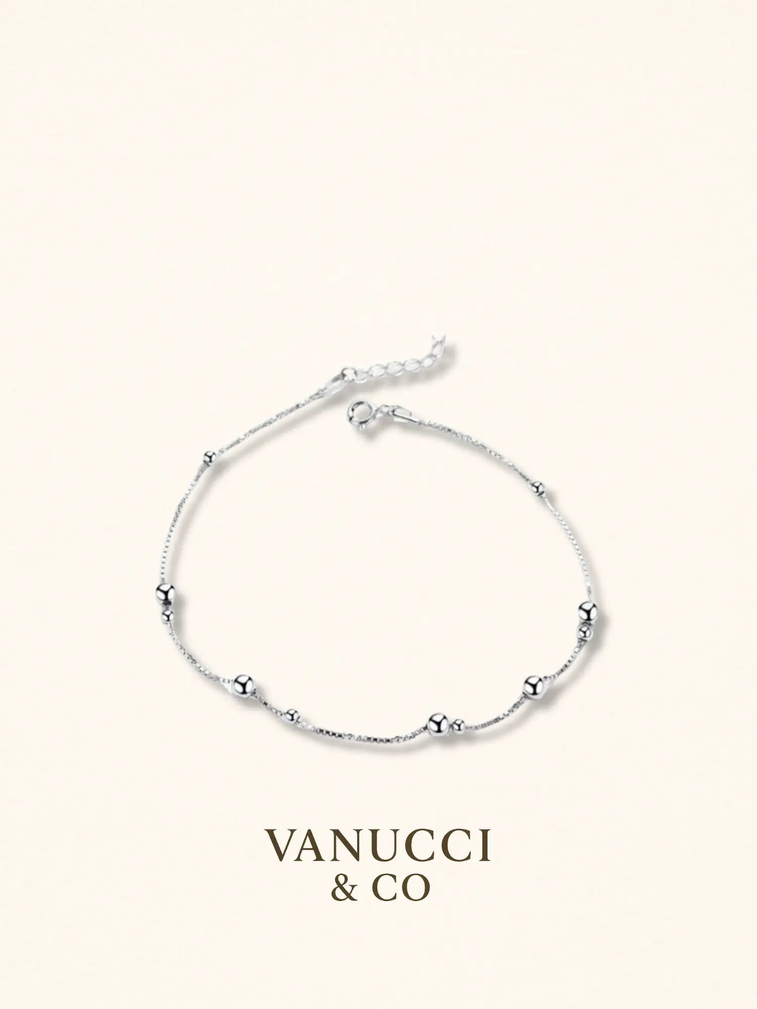 Tobillera cuentas redondas plata ajustable Plata 925 - VANUCCI & CO
